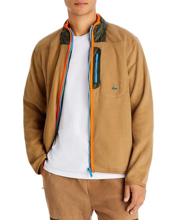 Mixed Media Color Blocked Fleece Jacket
