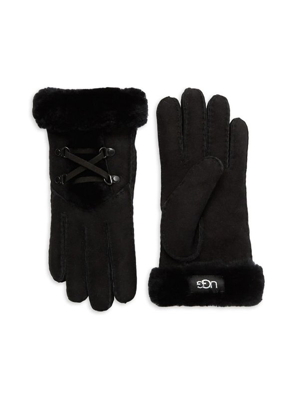 Shearling & Leather Laced Gloves