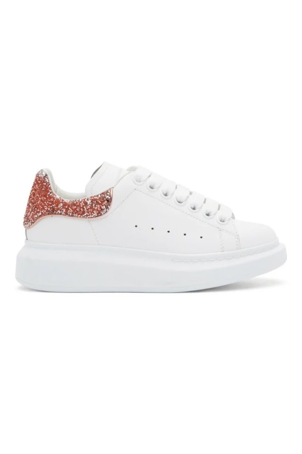 SSENSE Exclusive White & Rose Gold Glitter Oversized Sneakers