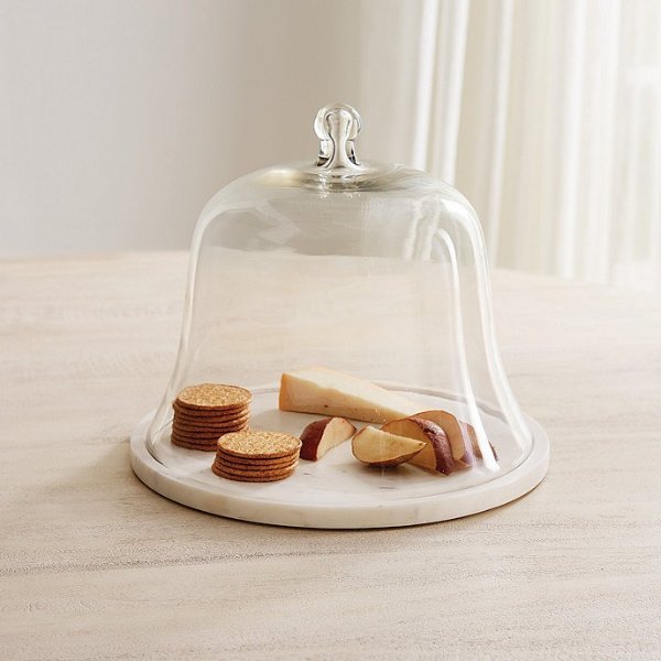 Hudson Cloche Handmade Glass Dome with Marble Cheese Board Tray