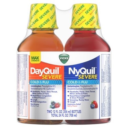 NyQuil and DayQuil SEVERE Cough, Cold & Flu Relief Liquid, 2x12 Fl Oz Combo, Relieves Sore Throat, Fever, and Congestion, Day or Night