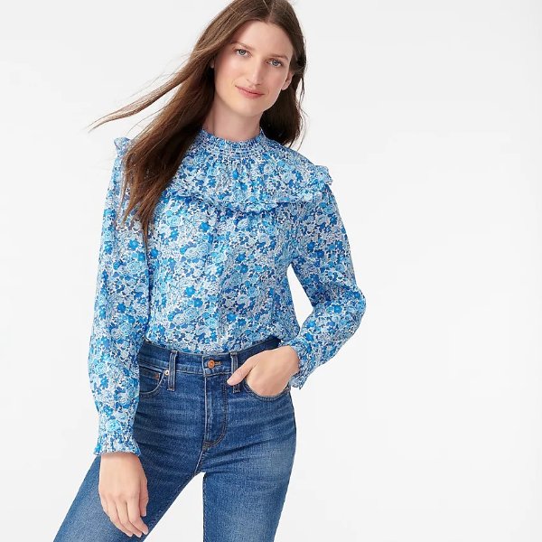 Smocked popover top in Liberty® Elysian Day floral