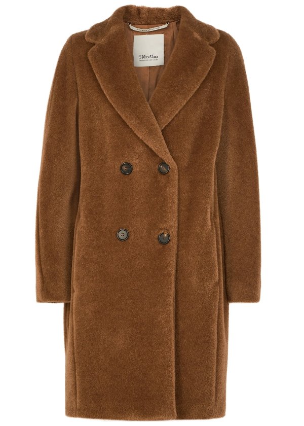 Rosata brown double-breasted alpaca-blend coat