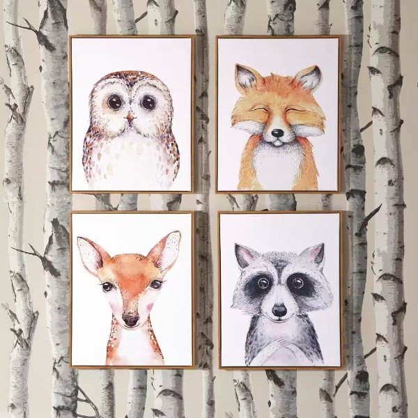 Woodland Animals Framed Wall Art (Set of 4) (11 in. W x 14 in. H)