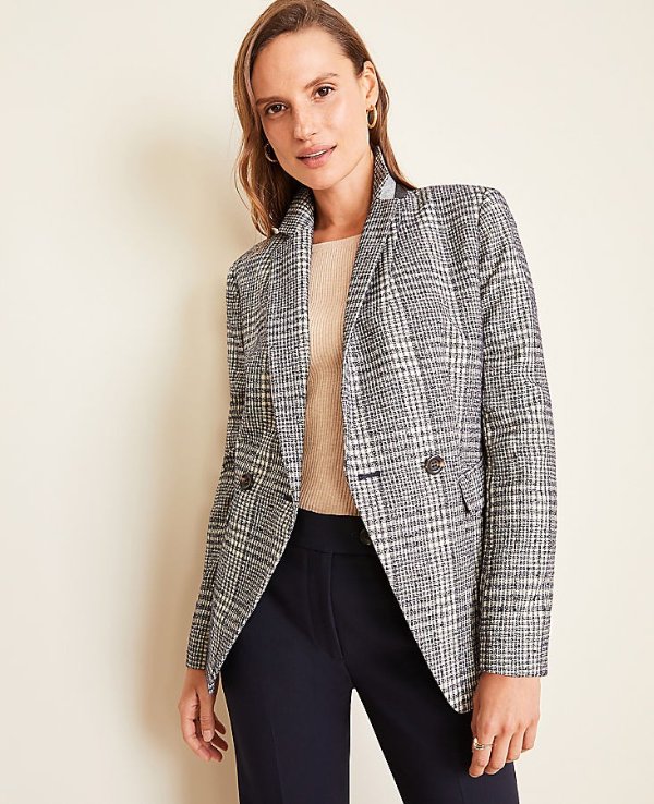 Plaid Long Double Breasted Blazer | Ann Taylor