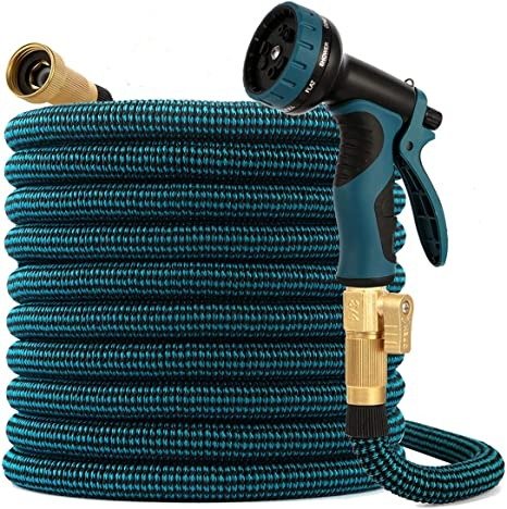 kegemor Garden Hose 100ft ,Flexible Lightweight Water Hose With 9 Way Nozzle,Durable 4-layer Latex Core,3/4inch Solid Brass,Easy Store No Kink Leakproof Yard Outdoor Pipe