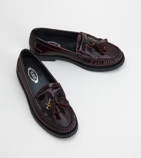 Loafers in Leather - BURGUNDY