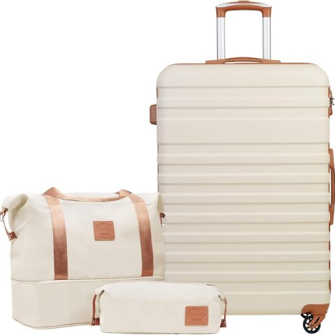£76收20寸行李箱+托特包+化妆包Coolife 高颜值行李箱三件套 奶油饼干色、蜜桃粉