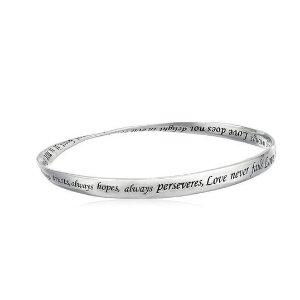 Sterling Silver "Love Is Patient, Love Is Kind" Twisted Bangle Bracelet