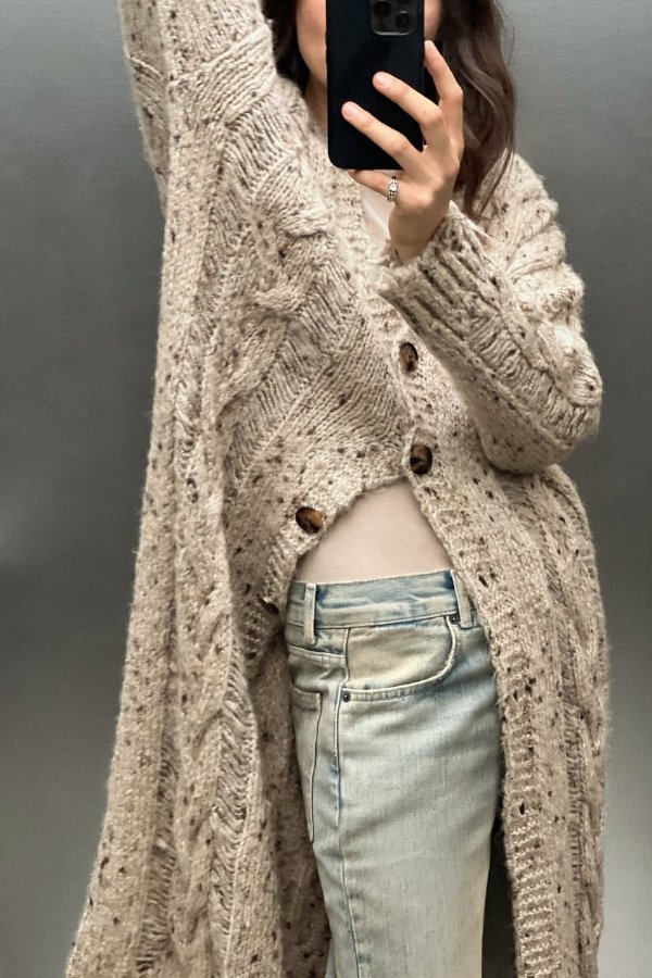 CABLE KNIT TORN COAT