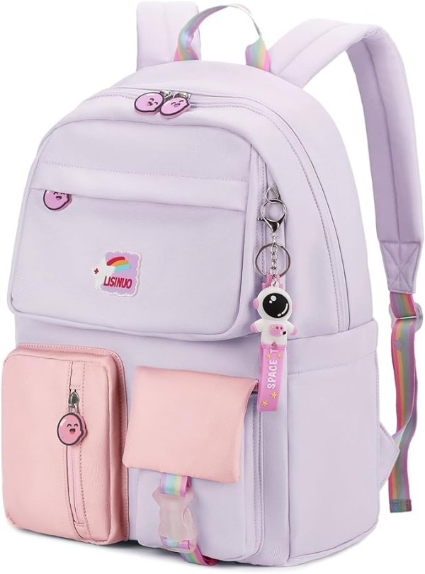 Backpacks for Girls Cute Backpack Suitable for Kids Aged 6-8 With CSPC Report to Send Pendant (Purple)