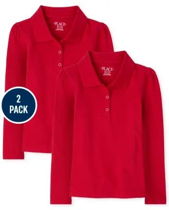 Girls Uniform Long Sleeve Pique Polo 2-Pack | The Children's Place - RUBY