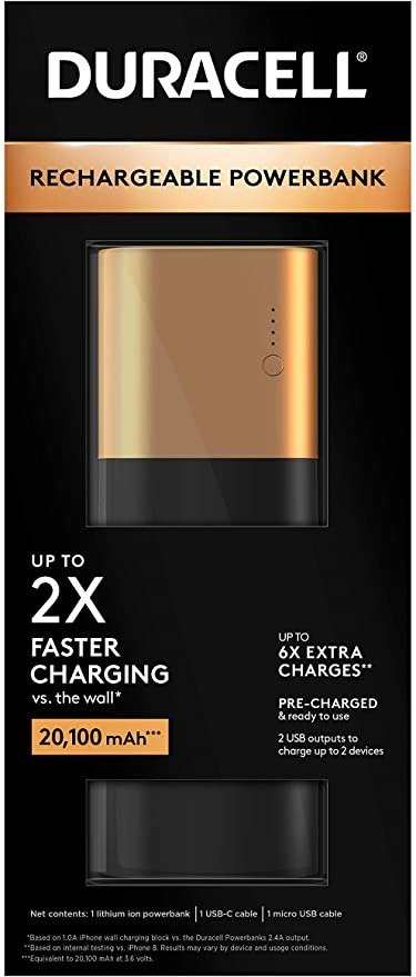 Duracell Rechargeable Powerbank 20100 mAh | 7 Day Portable Charger | Compatible with iPhone, iPad, Samsung, Android, Nintendo Switch & More | TSA Carry-On Compliant