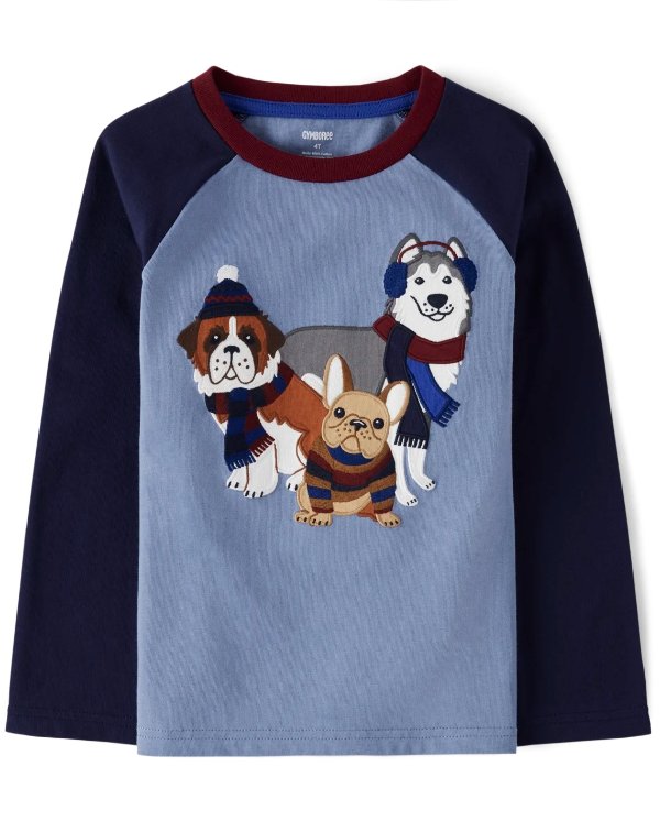 Boys Long Sleeve Embroidered Dogs Raglan Top - Playful Pups | Gymboree - CLOUDYBLUE