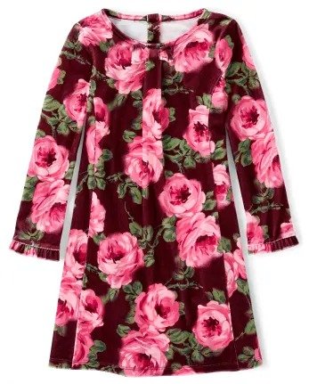 Girls Long Sleeve Rose Print Velour Knit Skater Dress - Royal Princess | Gymboree - RUBINE