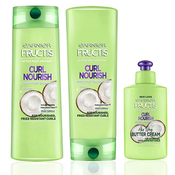 Garnier Hair Care Fructis Curl Nourish Shampoo, Conditioner, and Butter Cream Leave In Conditioner