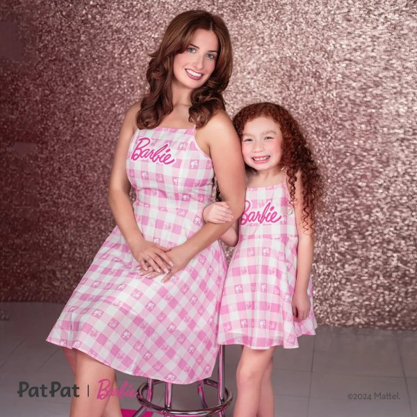 Barbie Mommy and Me Pink Plaid with Logo Print Dress