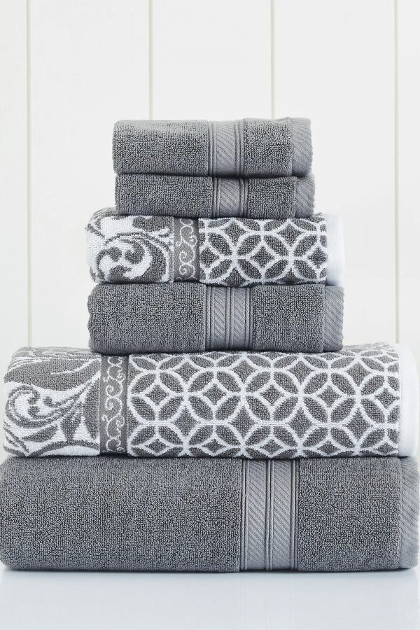 Trefoil Filigree Reversible Yarn-Dyed Jacquard 6-Piece Towel Set
