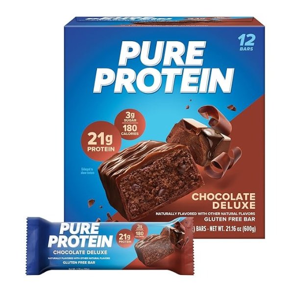 Pure Protein Bars, High Protein Gluten Free Bar, Chocolate Deluxe, 1.76 Oz Bars, 12 Ct
