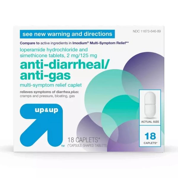 Anti-Diarrheal / Anti-Gas Multi- Symptom Relief Caplet - 18ct - Up&#38;Up&#8482;