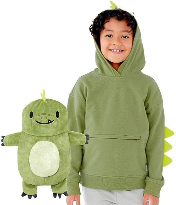 Kids Transforming 2 in 1 Pullover Sweatshirt with Hood and Convertible Soft Character Plushie