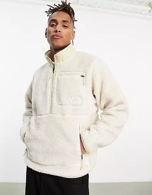 Extreme Pile 1/2 zip pullover jacket in off white