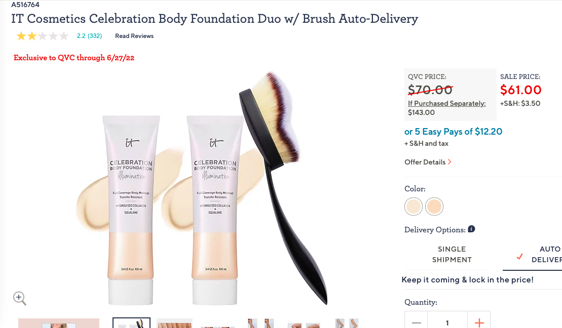 IT Cosmetics Celebration Body Foundation Duo w/ Brush身体粉底液*2+刷子