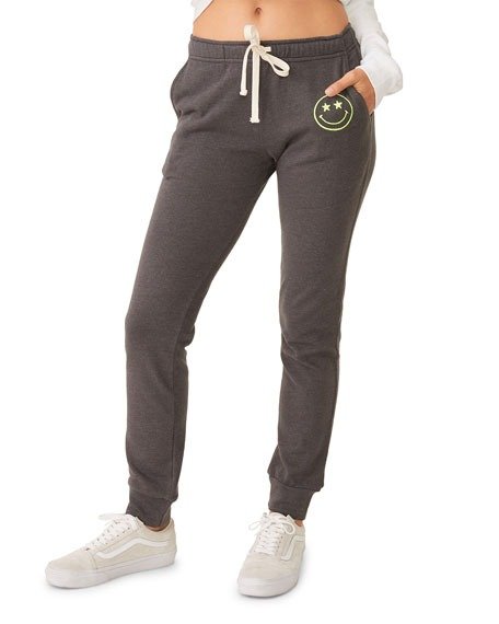 Girlfriend Drawstring Sweatpants with Embroidered Smiley Face