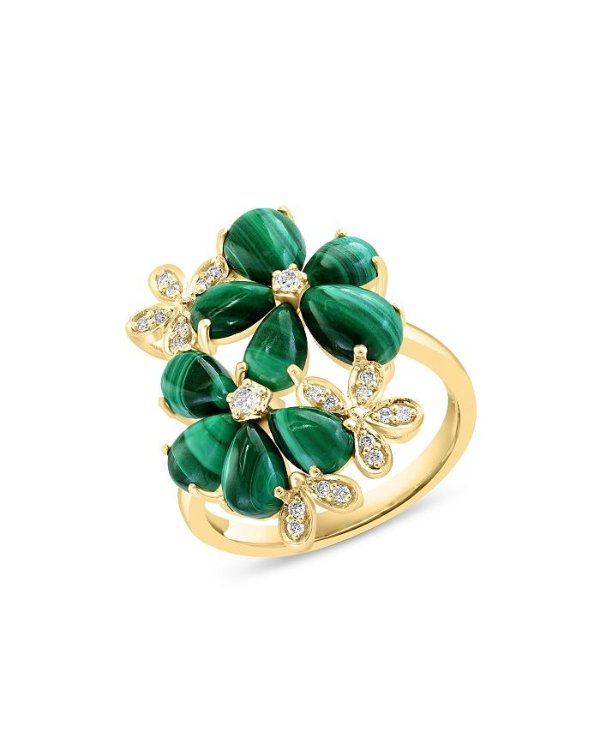 Malachite & Diamond Flower Cocktail Ring in 14K Gold - 100% Exclusive
