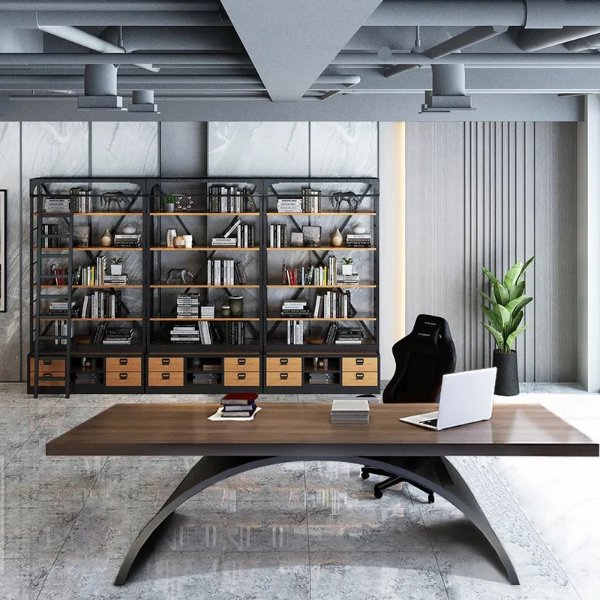 70.9"Industrial Rectangular Writing Desk Solid Wood Metal Base Office Desk-Homary
