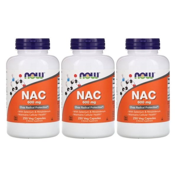 Now Foods NAC, 600 mg, 250 Veg Capsules, 3 Pack