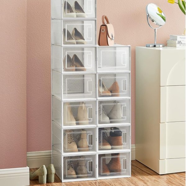Shoe Boxes, Pack of 12 Shoe Storage Organizers,, 9.9 x 13.7 x 7.4 Inches