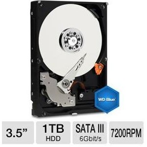 1 TB Western Digital Blue 3.5" SATA III 7200 RPM内置硬盘 (WD10EZEX) 