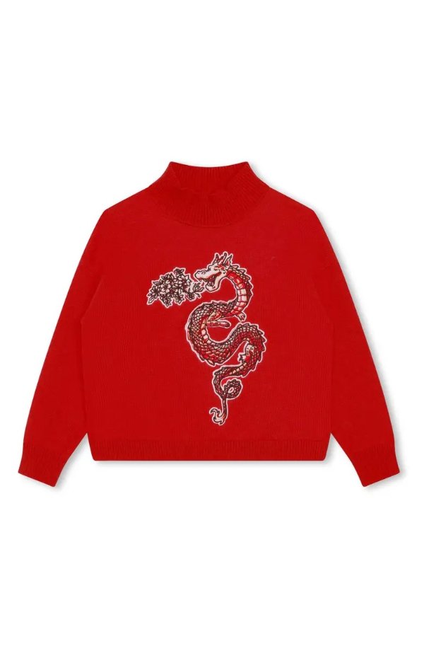Kids' Dragon Patch Cotton Blend Sweater