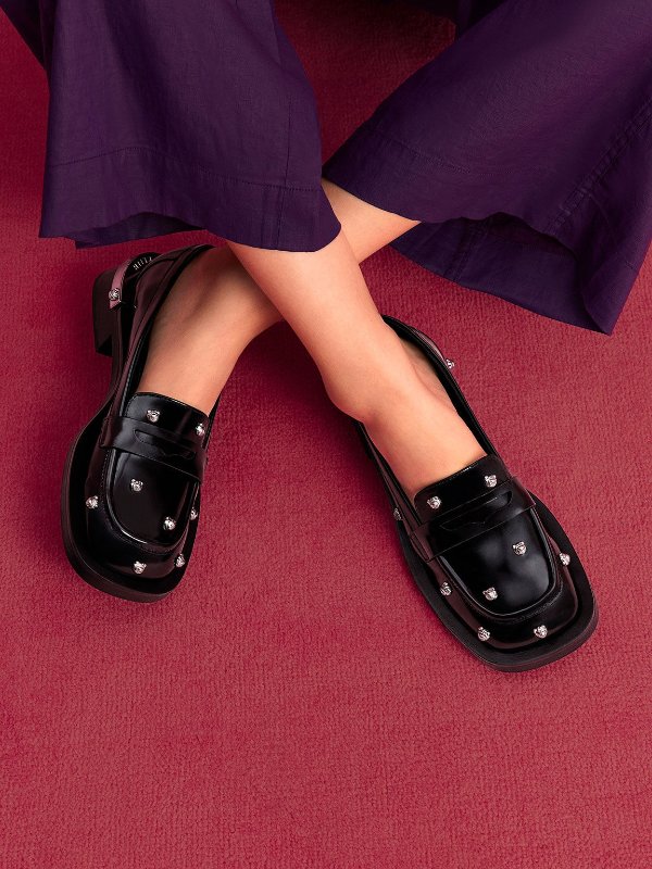 Lotso Studded Penny Loafers - Black