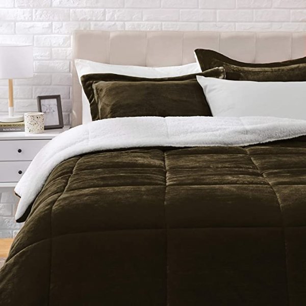 Ultra-Soft Micromink Sherpa Comforter Bed Set, King, Chocolate - 3-Piece