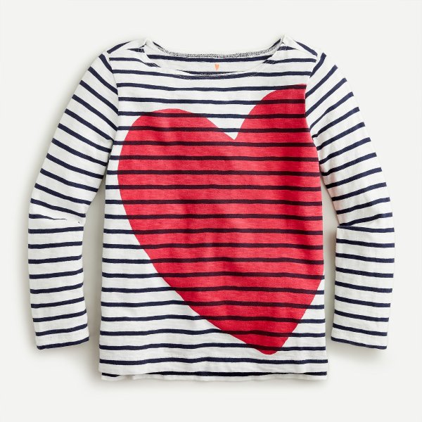 Girls' long-sleeve giant heart T-shirt in stripe