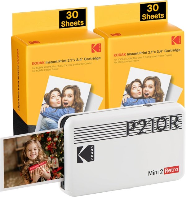 KODAK Mini 2 Retro 4PASS Portable Photo Printer (2.1x3.4 inches) + 68 Sheets Bundle