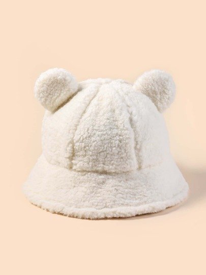 Bear Ear Decor Fuzzy Bucket Hat
