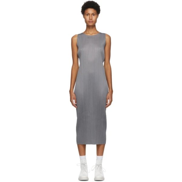 Grey Sleeveless Mid-Length Dress