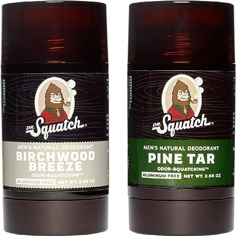 Dr. Squatch Natural Deodorant for Men – Odor-Squatching Men's Deodorant Aluminum Free - Pine Tar + Birchwood Breeze (2.65 oz, 2 Pack)