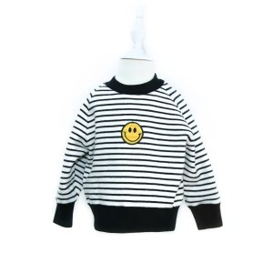 Yellow smile face striped pullover