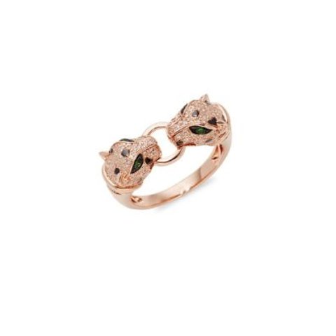 Effy14K Rose Gold & Diamond Panther Link Ring