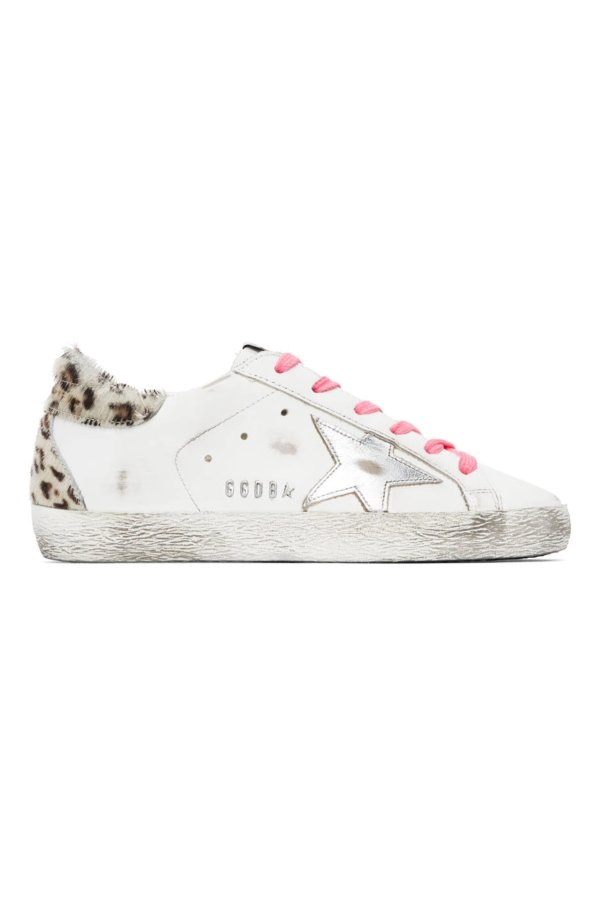 White & Leopard Superstar Sneakers
