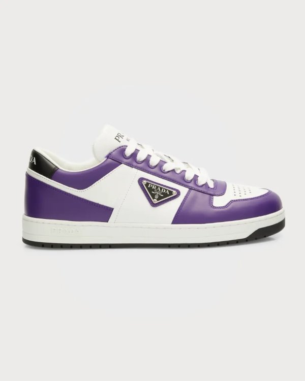 Men's Downtown Triangle Logo Leather Low-Top Sneakers