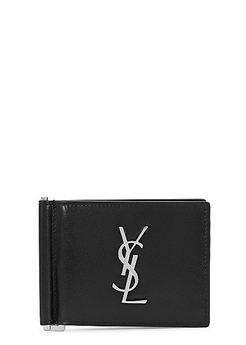 Black leather money clip card wallet