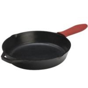  Lodge L10SK3ASHH41B Pre-Seasoned Cast-Iron Skillet with Red Silicone Hot Handle Holder, 12-inch