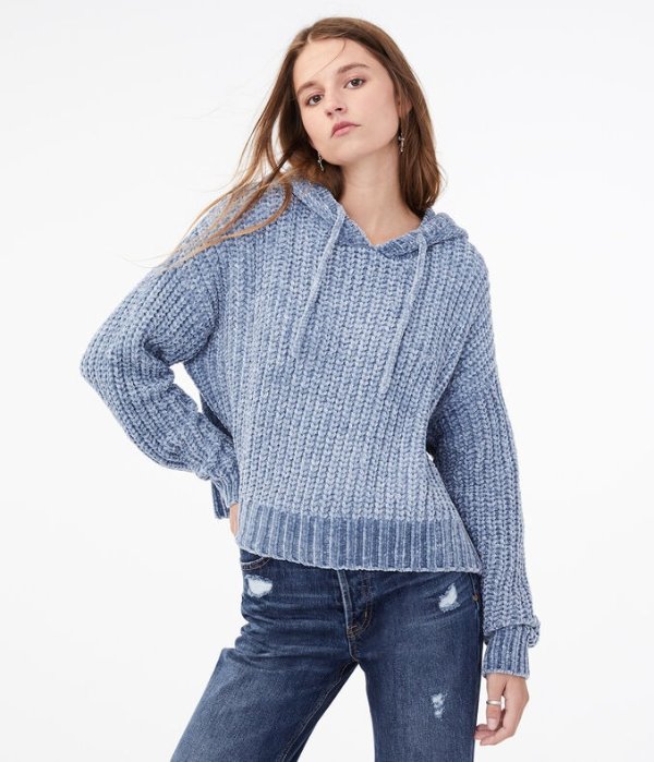 Chenille Hooded Cropped Sweater