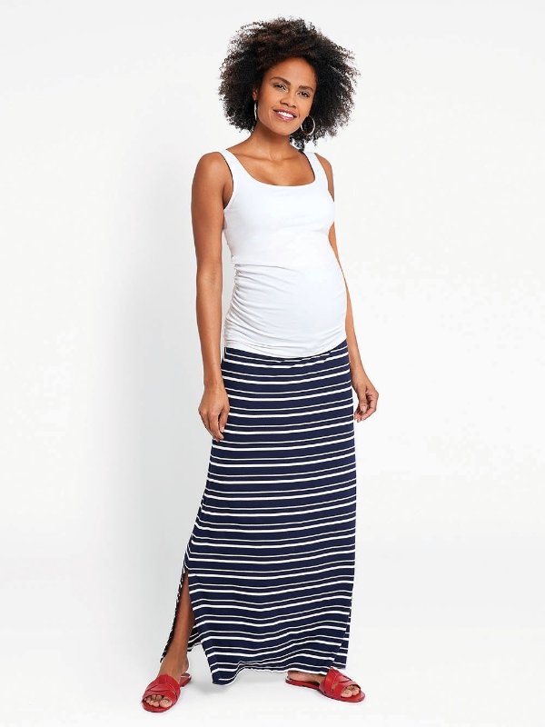 Navy Stripe Maternity Maxi Skirt
