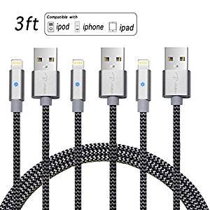 I-Bollon 3Pack 3FT Nylon Braided 8 pin Lightning cable certified to charging Cable with charging indictor powerline
